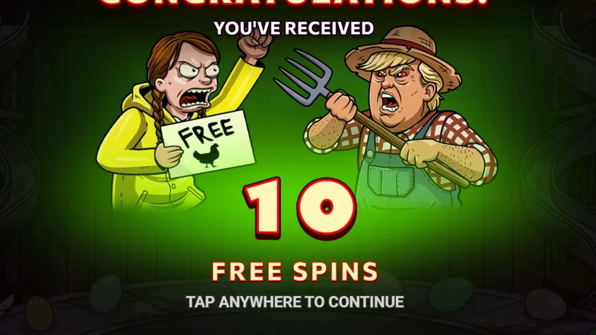 Egg Inc. slot machine interface na may cartoon farm theme