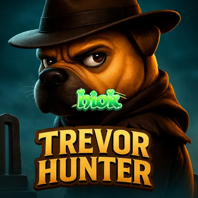 Isang visual na representasyon ng Trevor Hunter slot game na nagpapakita ng bulldog explorer sa isang graveyard setting.
